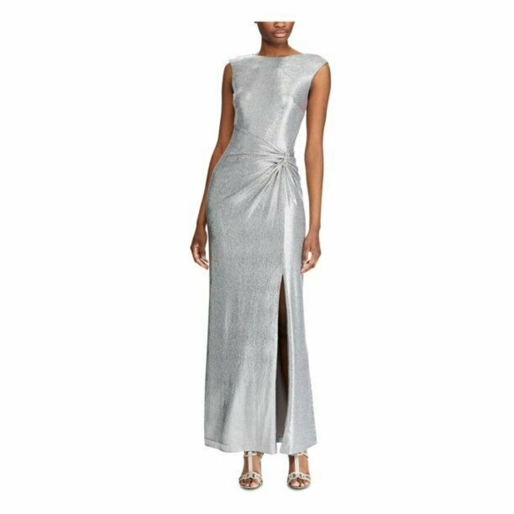 LAUREN Ralph Lauren Women's Llianna Metallic Formal Evening Dress Gown Size 18